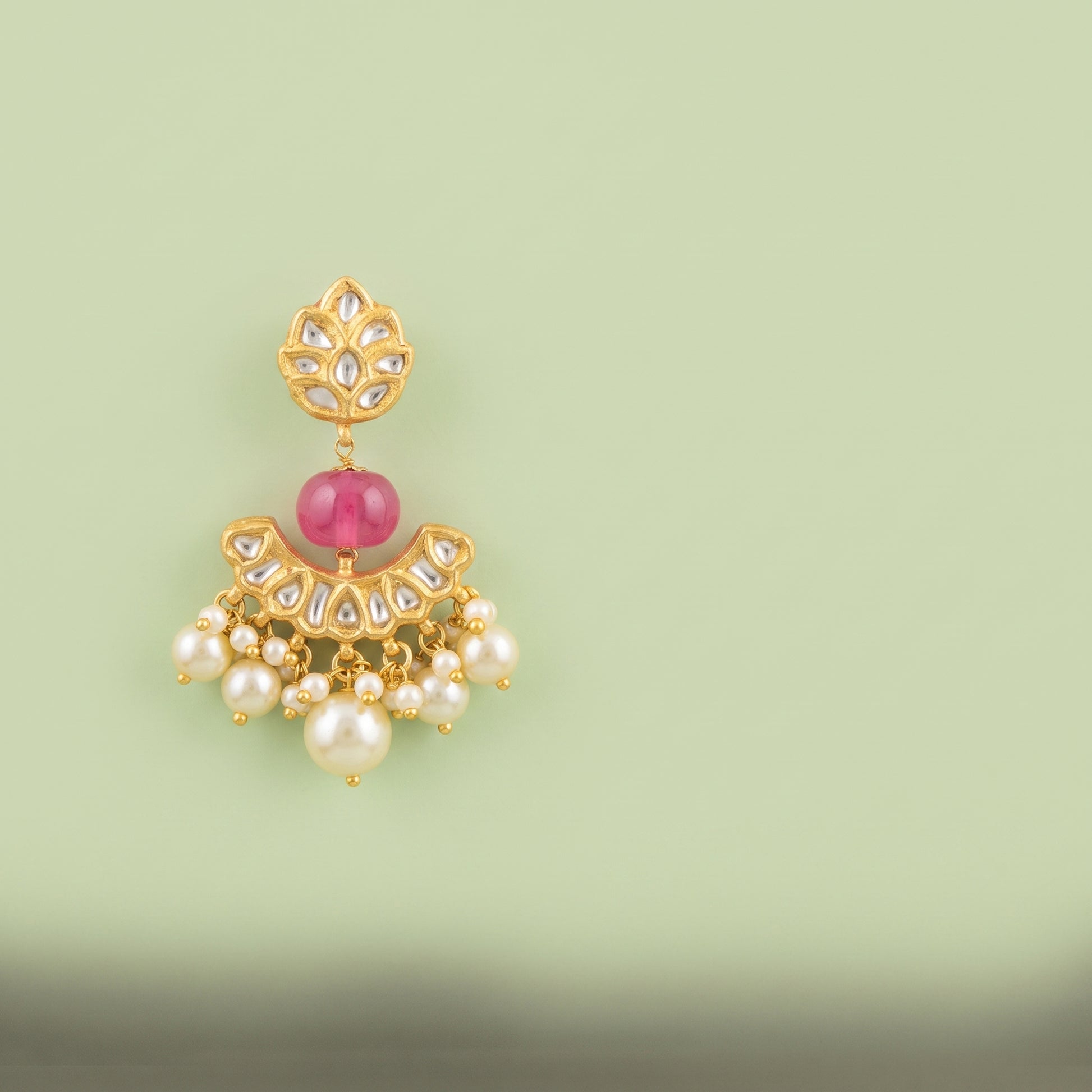 Handcrafted 22kt Gold Lotus Chand Earrings with 2 Carat Certified Syndicate Polki in Lotus and Crescent Thapa Work