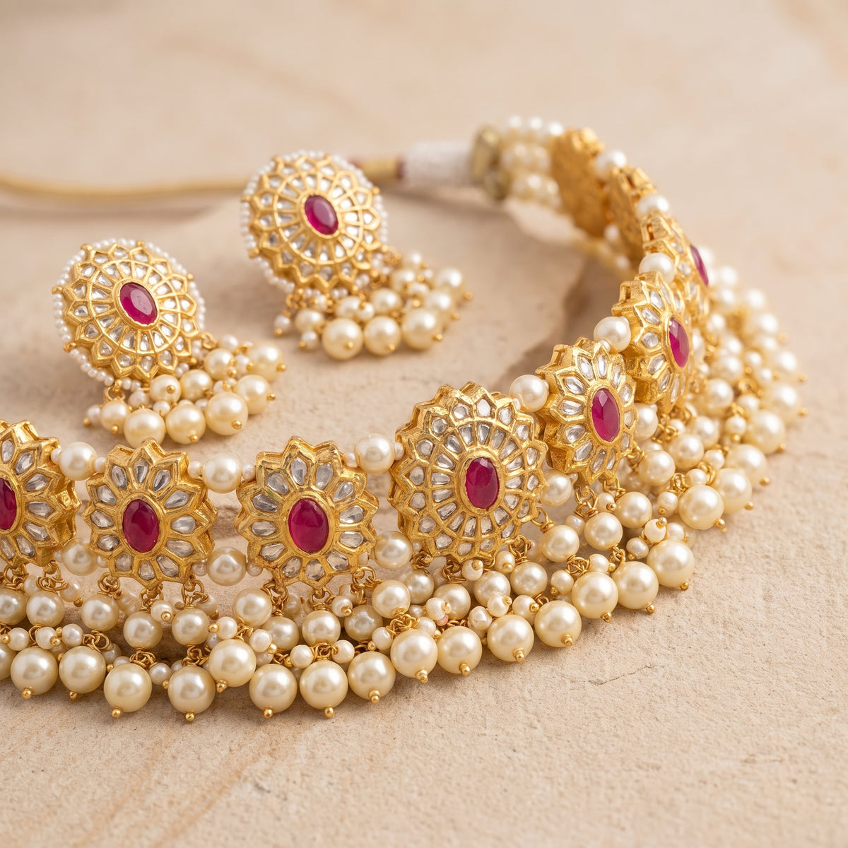Handcrafted 22kt Gold Zohra Choker Set with 6 Carat Certified Syndicate Polki in Lightweight Gold Sheet Work