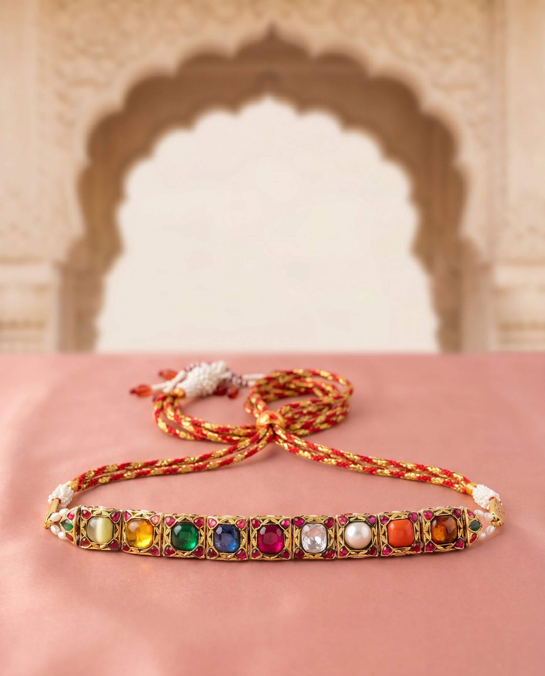 Jharoka Navaratan bracelet cum choker | Vama Gears