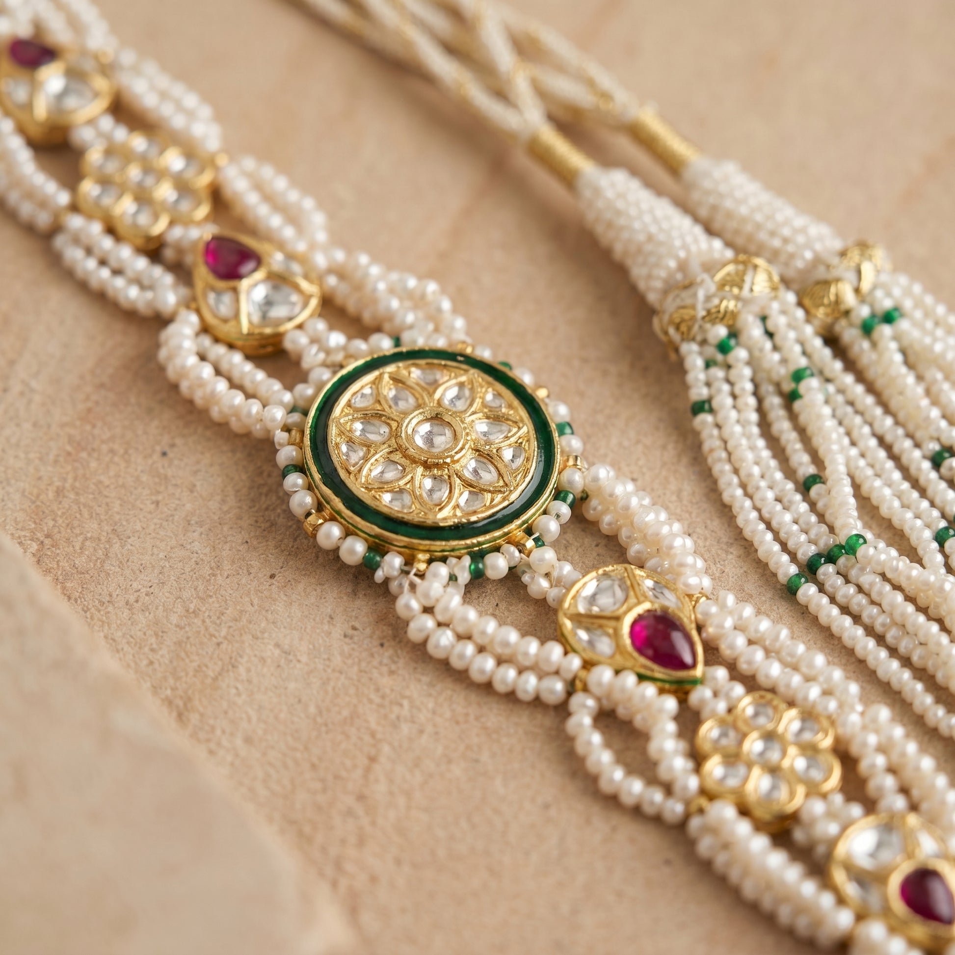 Jharoka Pink green leaf bracelet v2 | Vama Gears
