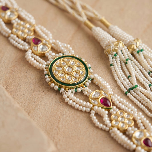 Jharoka Pink green leaf bracelet v2 | Vama Gears