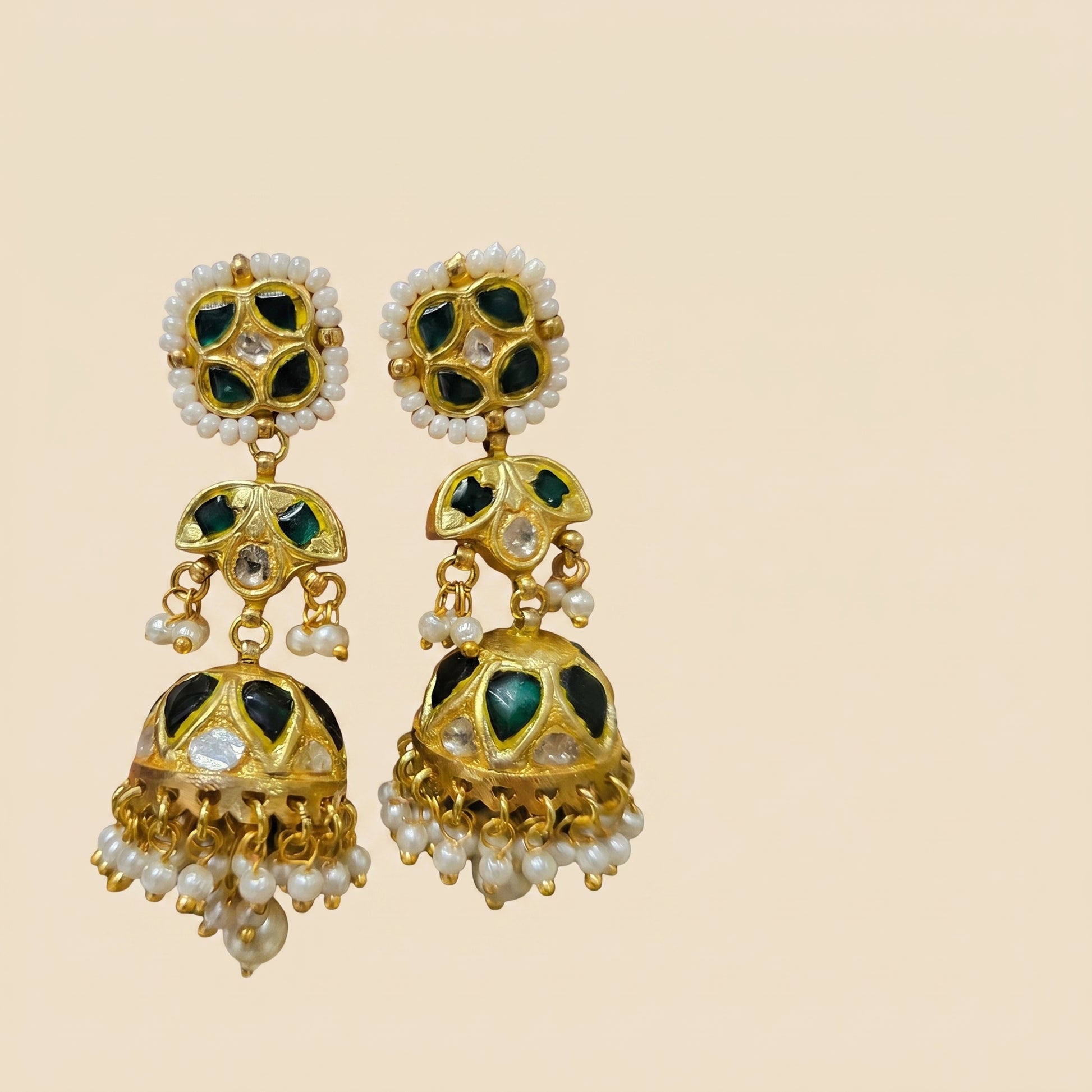 Jharoka Green jhumkis | Vama Gears