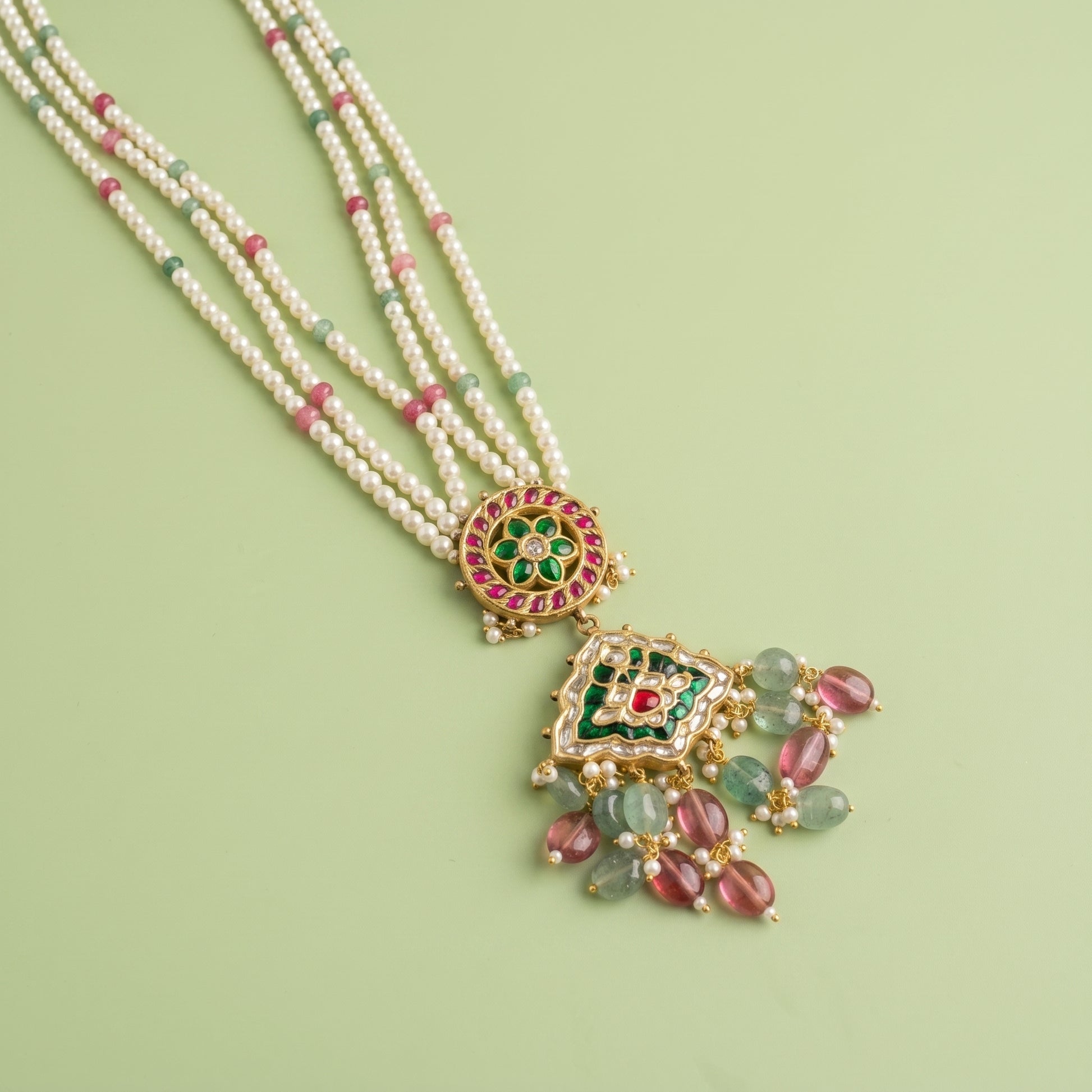Handcrafted 22kt Gold Round Pendant Necklace with 2 Carat Certified Syndicate Polki in Round Thapa Work
