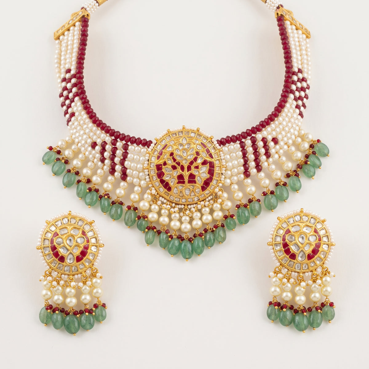 Handcrafted 22kt Gold Chandrika Set with 6 Carat Certified Syndicate Polki in Thapa Work