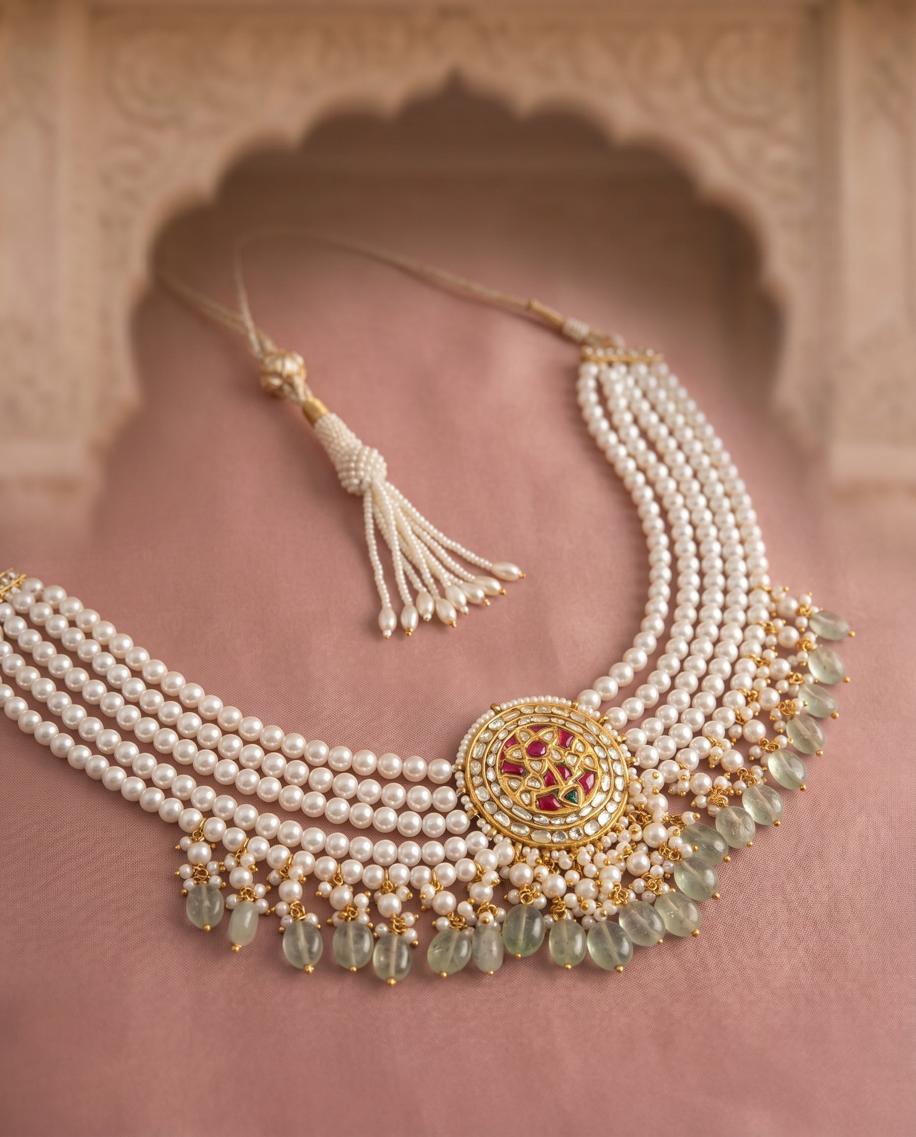 Jharoka Red pearl choker | Vama Gears