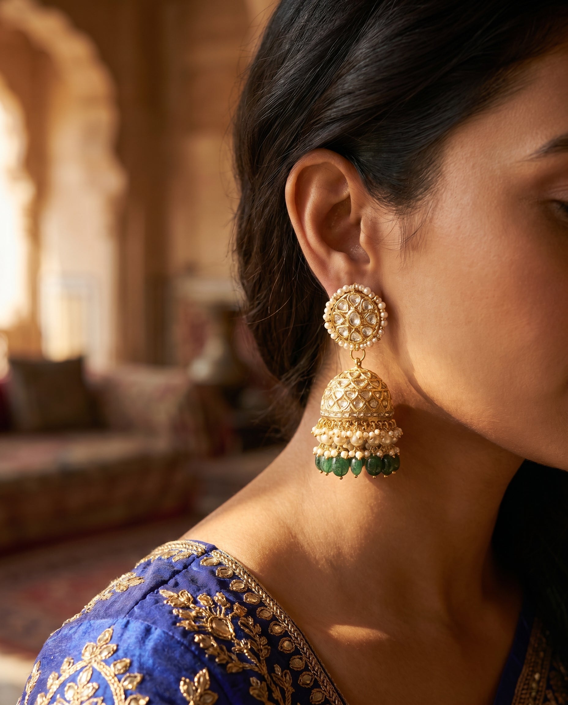 Jharoka White jhumkas | Vama Gears