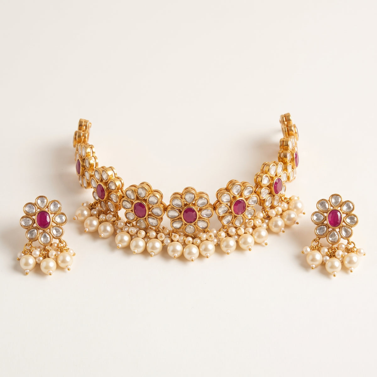 Handcrafted 22kt Gold Zohra Choker Set with 6 Carat Certified Syndicate Polki in Lightweight Gold Sheet Work
