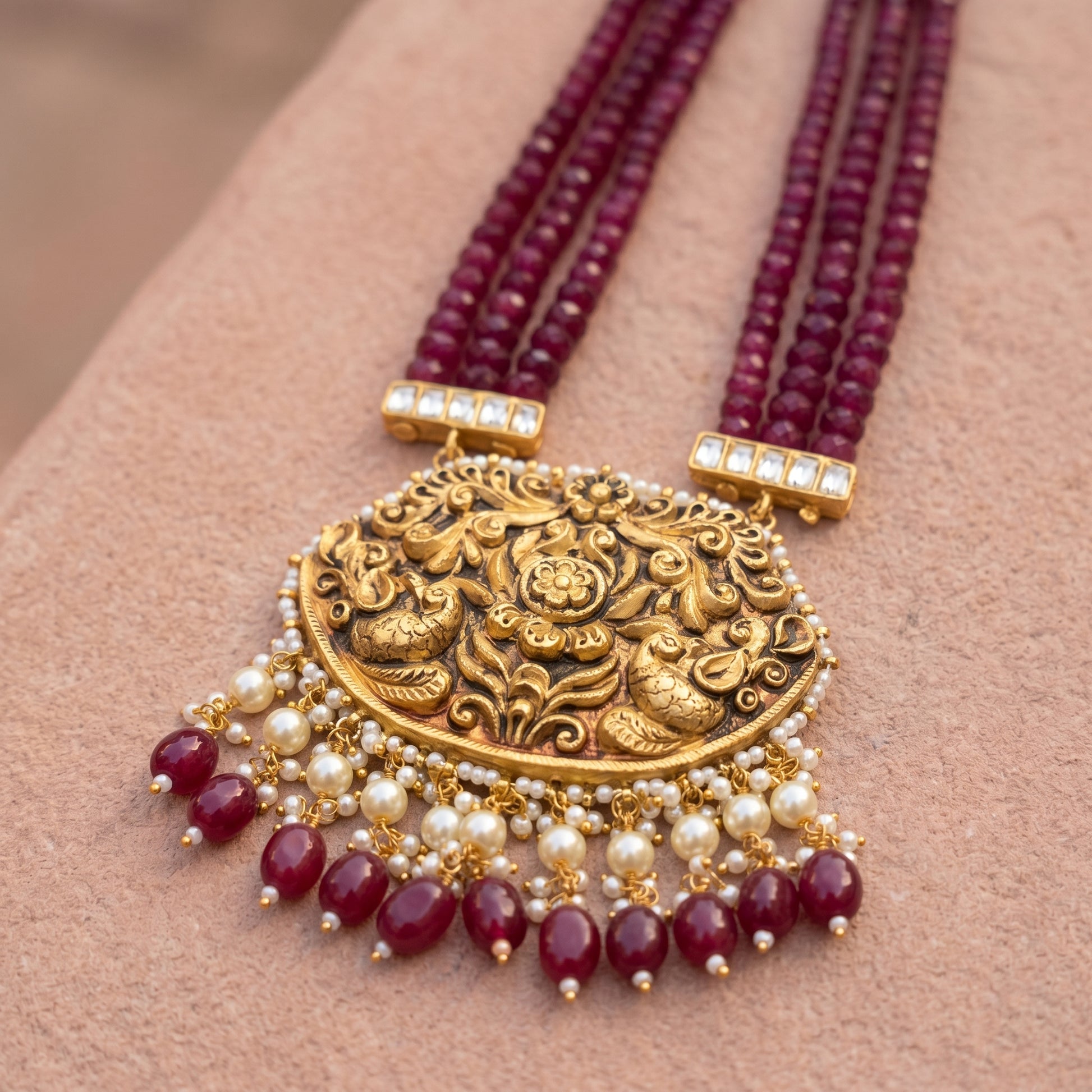 Handcrafted 22kt 916 Hallmarked Gold Temple Pendant with Traditional Temple Architecture Motif in Thapa Work