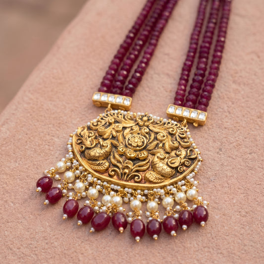 Handcrafted 22kt 916 Hallmarked Gold Temple Pendant with Traditional Temple Architecture Motif in Thapa Work