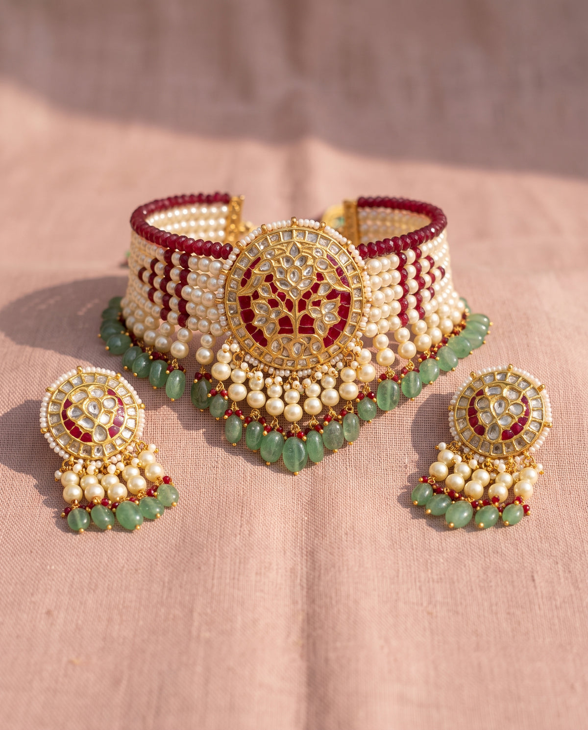 Handcrafted 22kt Gold Chandrika Set with 6 Carat Certified Syndicate Polki in Thapa Work