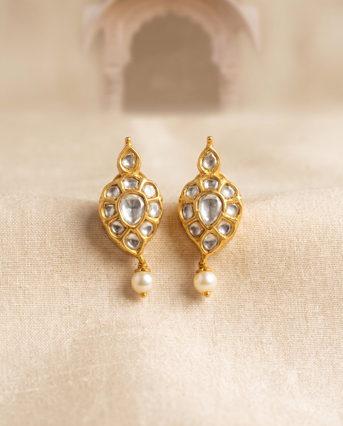 Handcrafted 22kt Gold Polki Mango Earrings with 2 Carat Certified Syndicate Polki in Mango Keri Motif Thapa Work