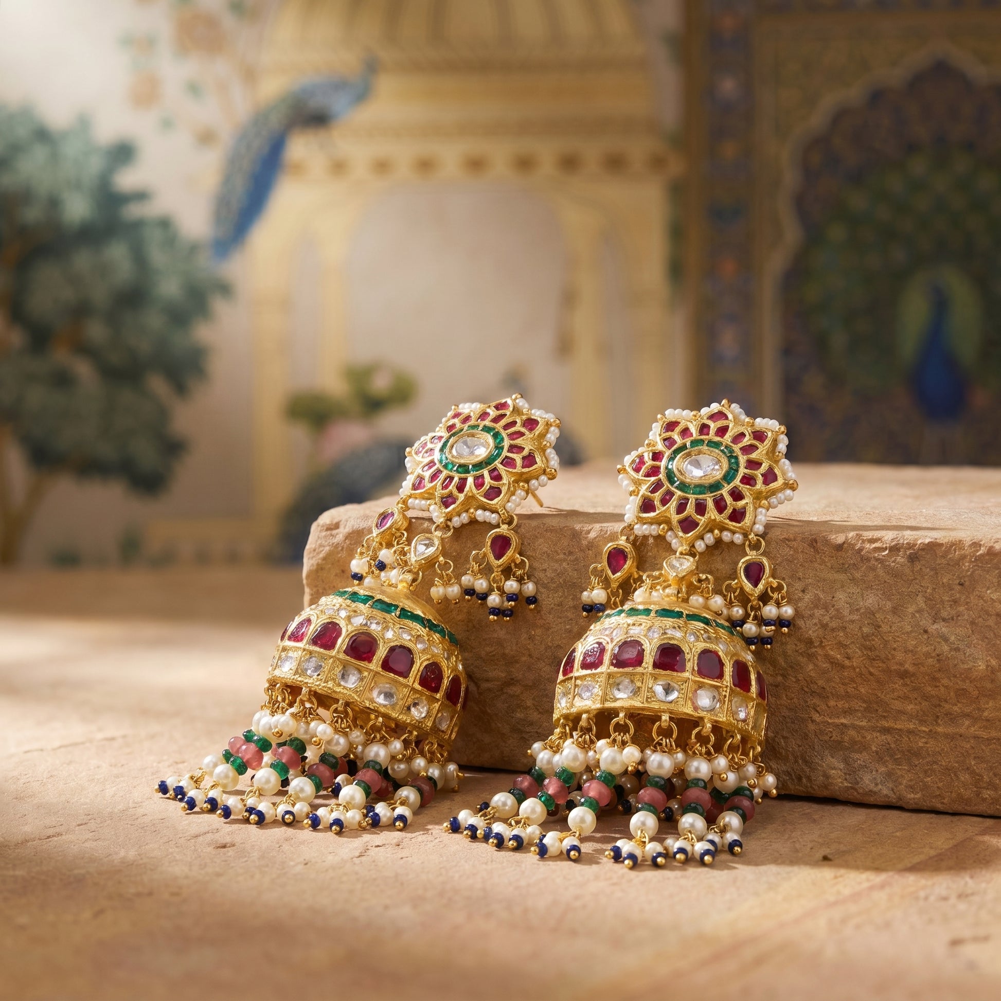 Jharoka Multi color big jhumkis | Vama Gears
