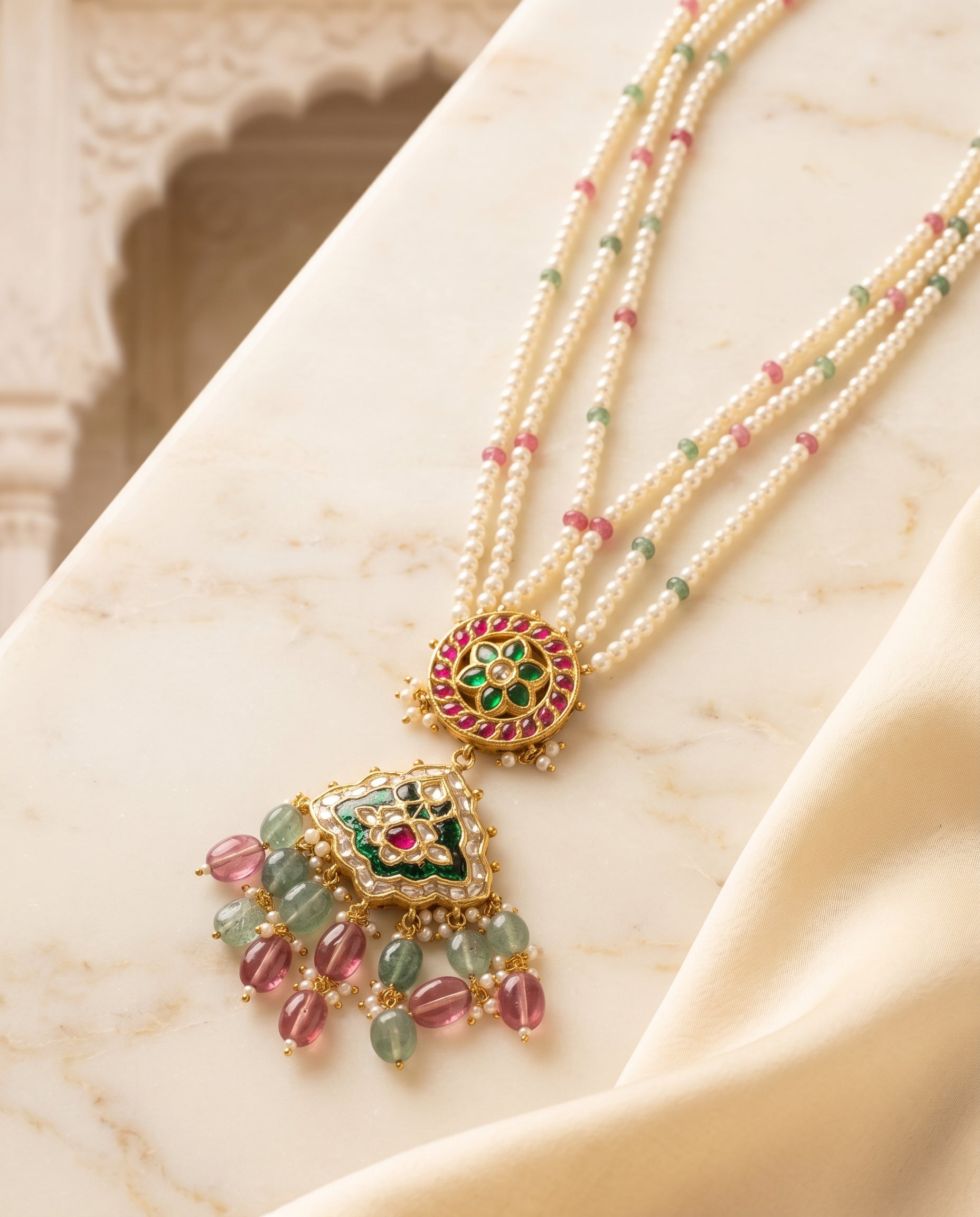 Handcrafted 22kt Gold Round Pendant Necklace with 2 Carat Certified Syndicate Polki in Round Thapa Work