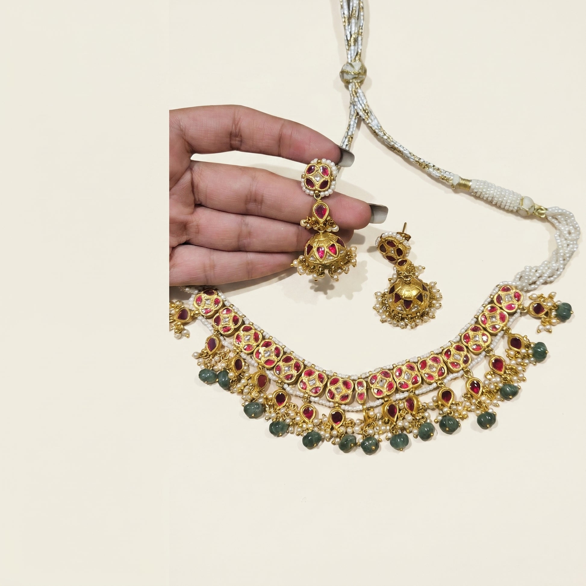 Jharoka Red set necklace | Vama Gears