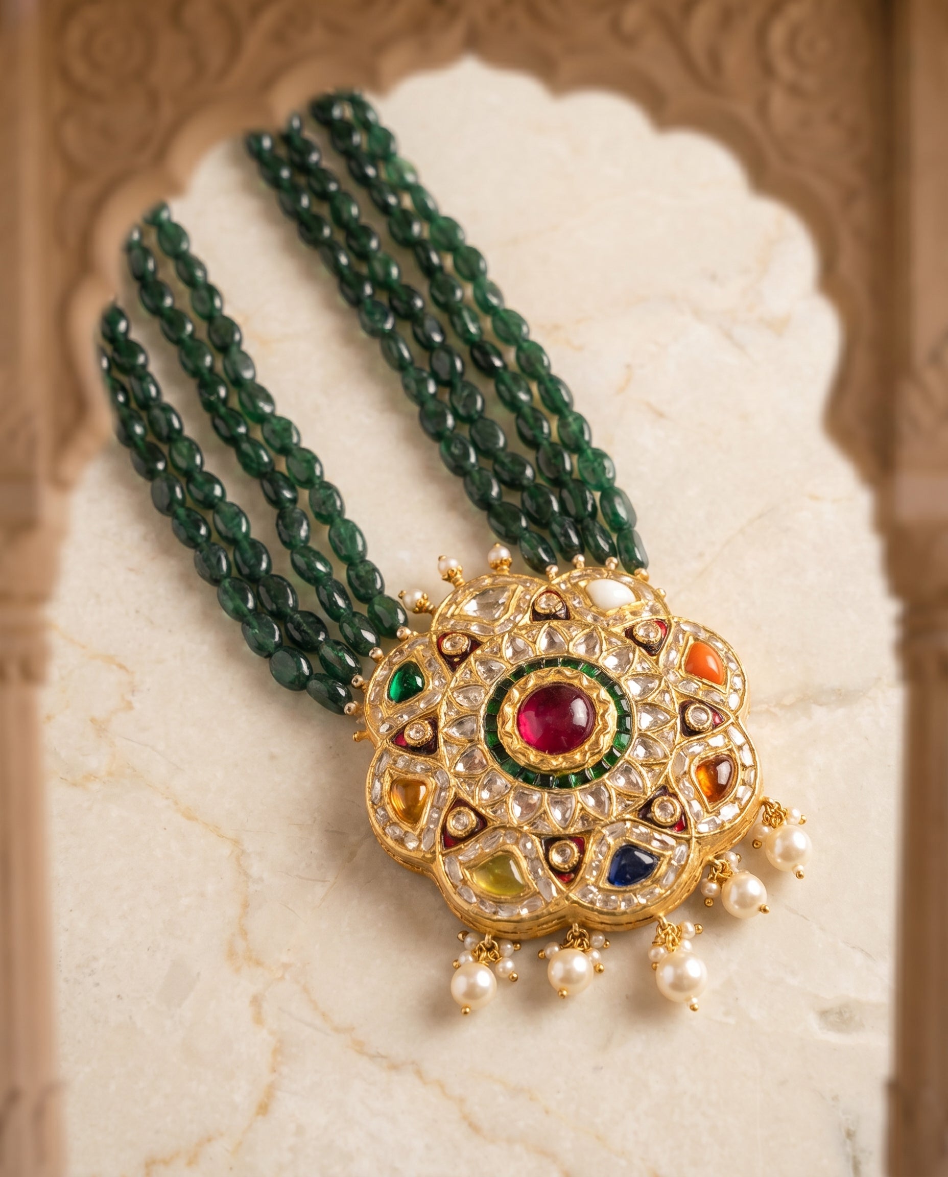 Jharoka Flower navaratan haar | Vama Gears