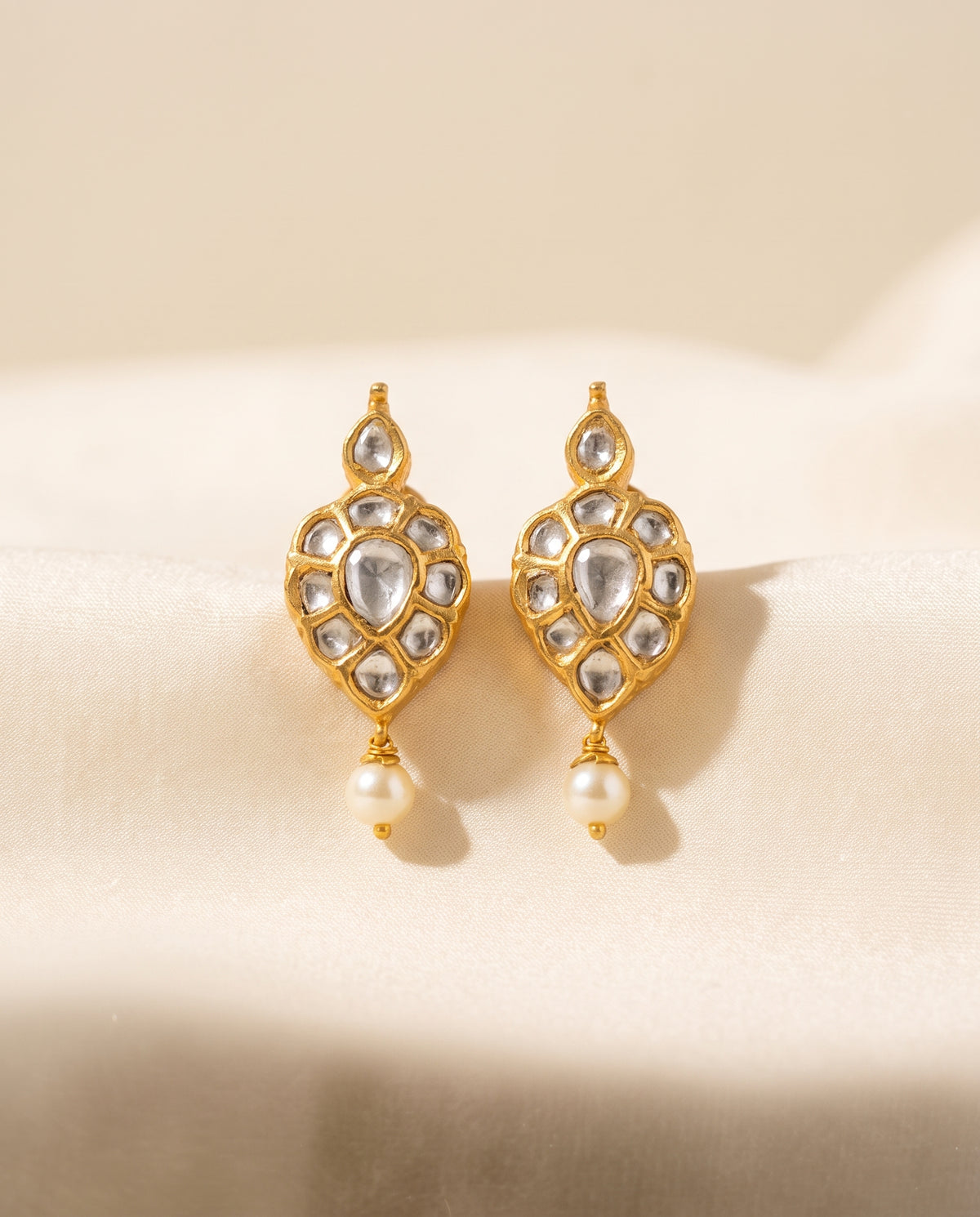 Handcrafted 22kt Gold Polki Mango Earrings with 2 Carat Certified Syndicate Polki in Mango Keri Motif Thapa Work