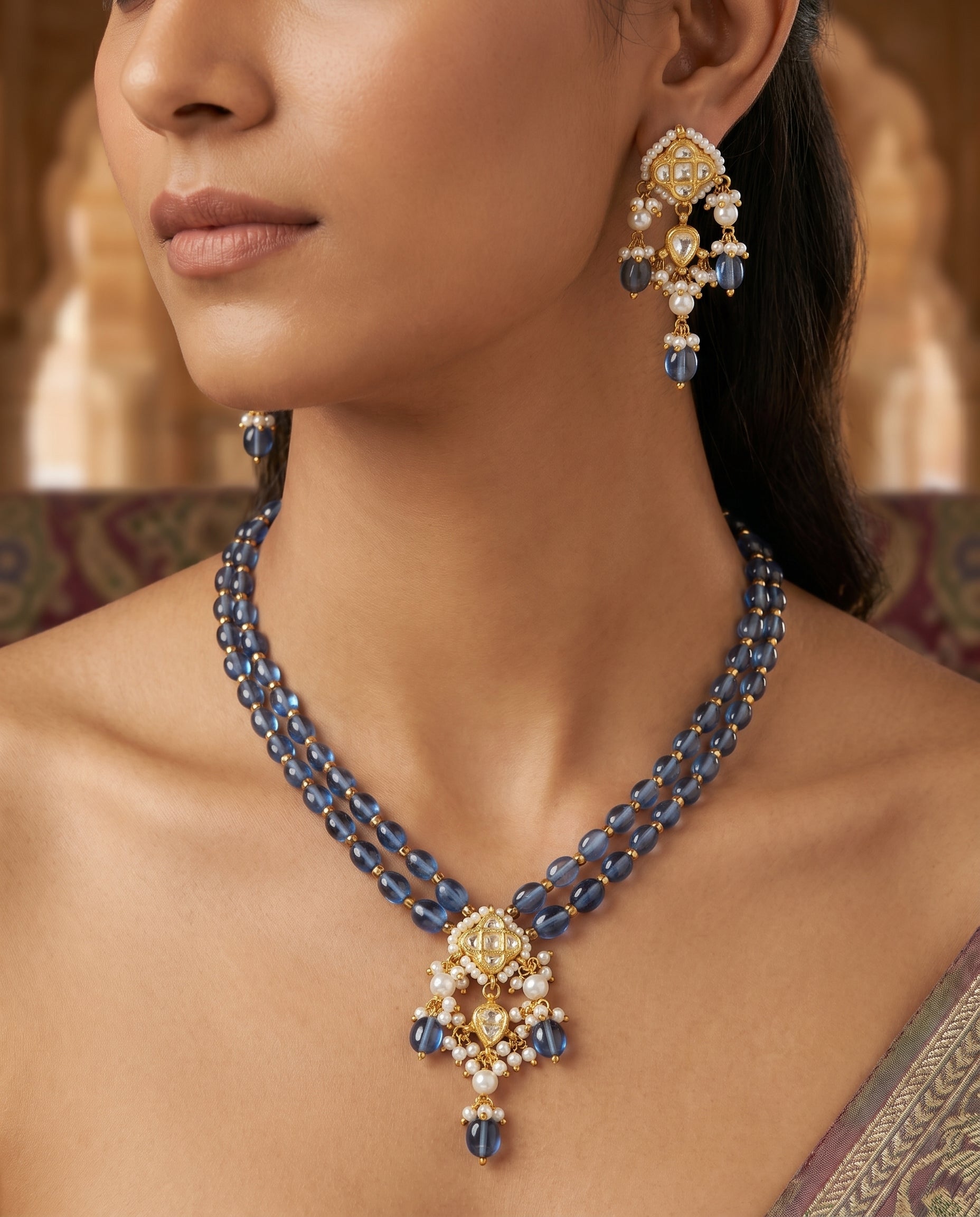 Jharoka Blue chowfully set | Vama Gears
