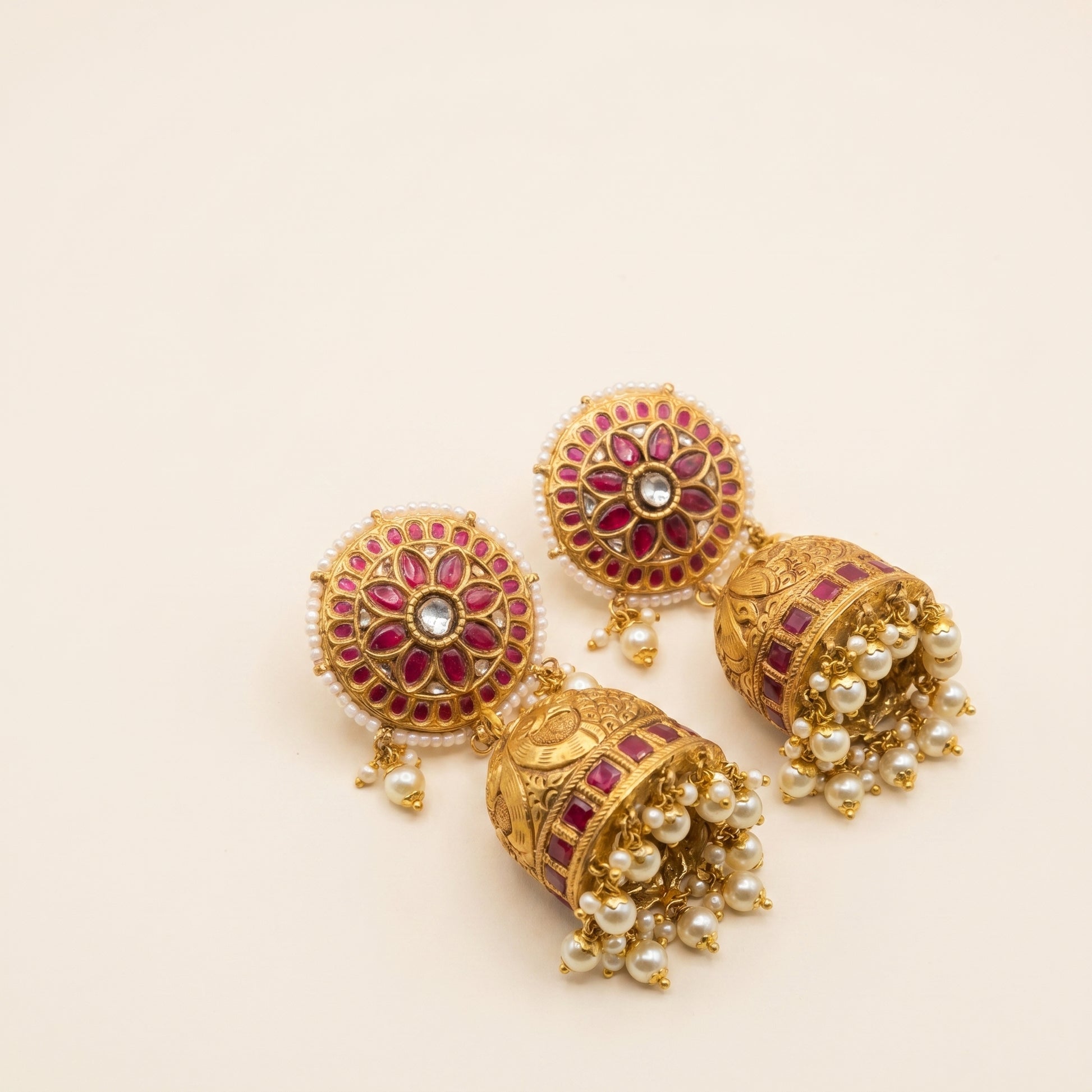 Jharoka Big red jhumkas detachable | Vama Gears