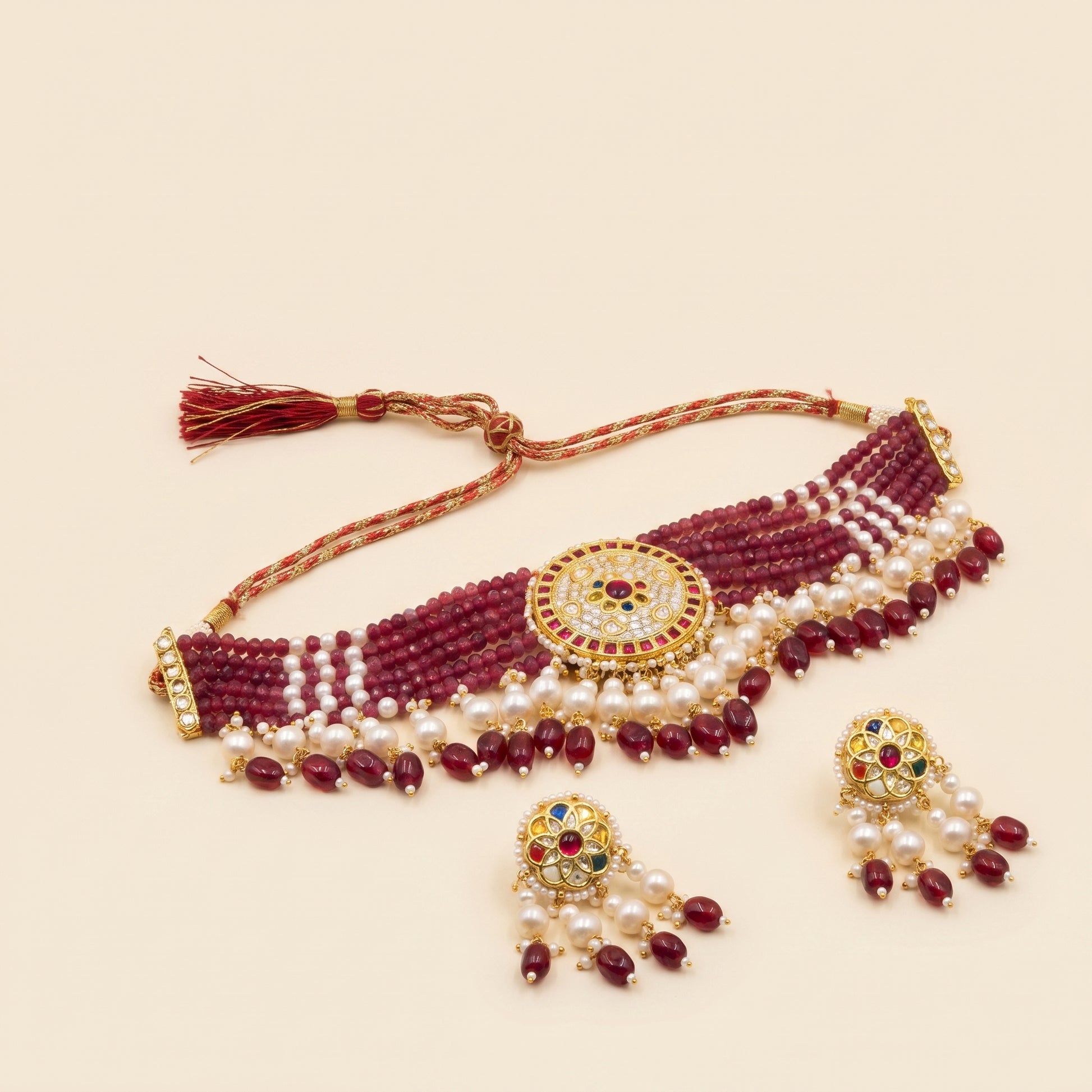 Jharoka Red navaratan choker | Vama Gears