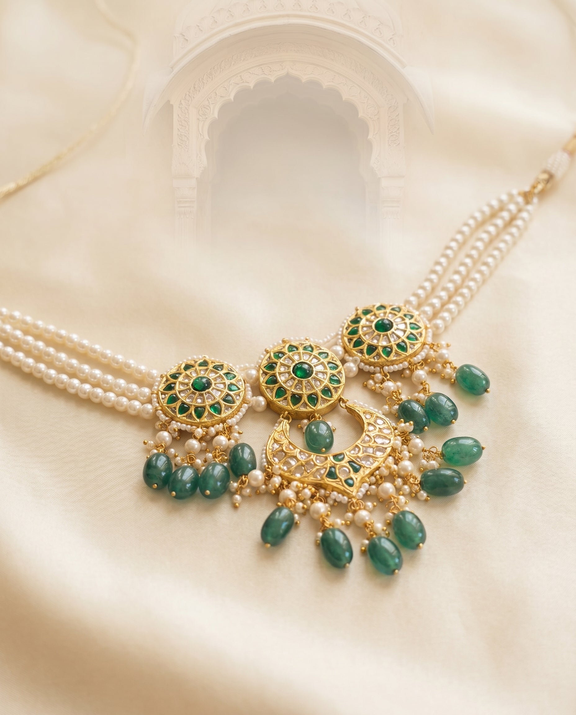 Jharoka Flower triangle drop pendant | Vama Gears