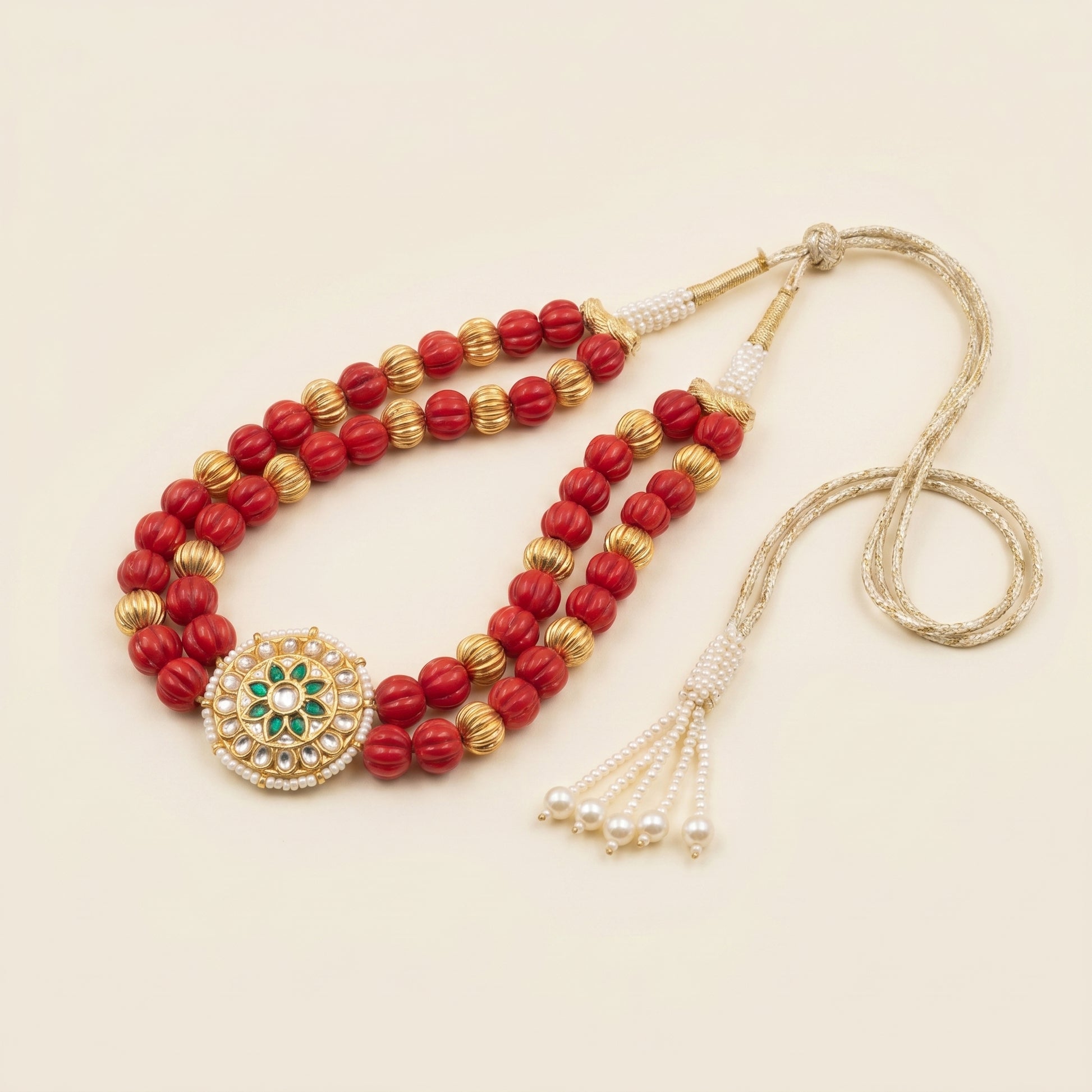Jharoka Round flower coral choker | Vama Gears