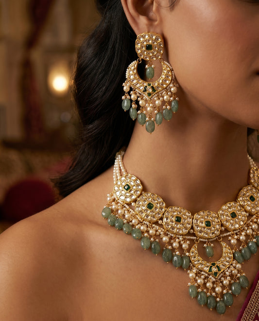 Jharoka Squoval chandbaali set | Vama Gears