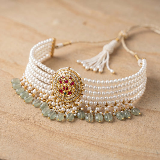 Jharoka Red pearl choker | Vama Gears