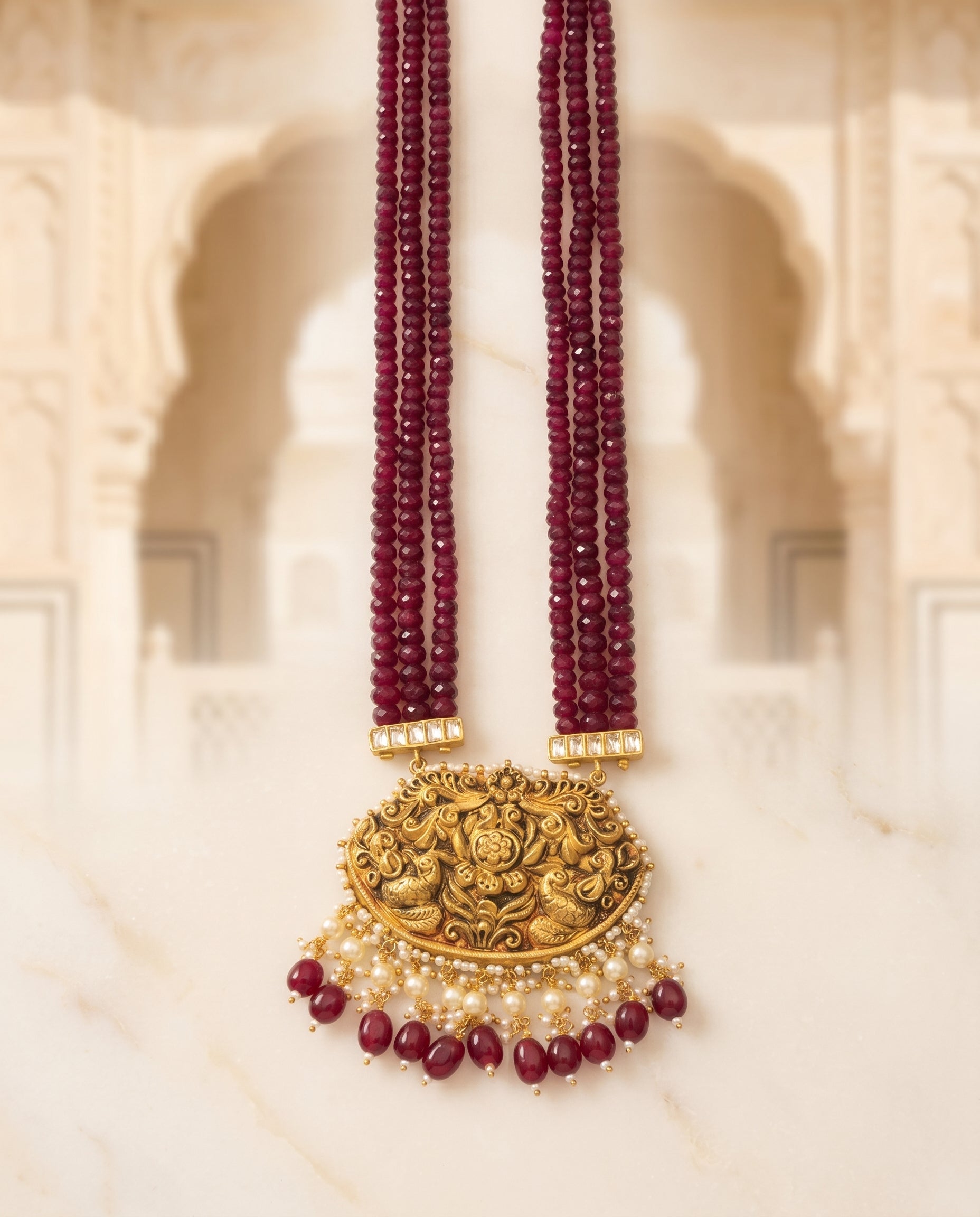 Handcrafted 22kt 916 Hallmarked Gold Temple Pendant with Traditional Temple Architecture Motif in Thapa Work