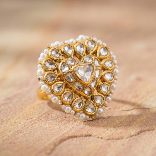 Jharoka Heart uncut polki ring | Vama Gears