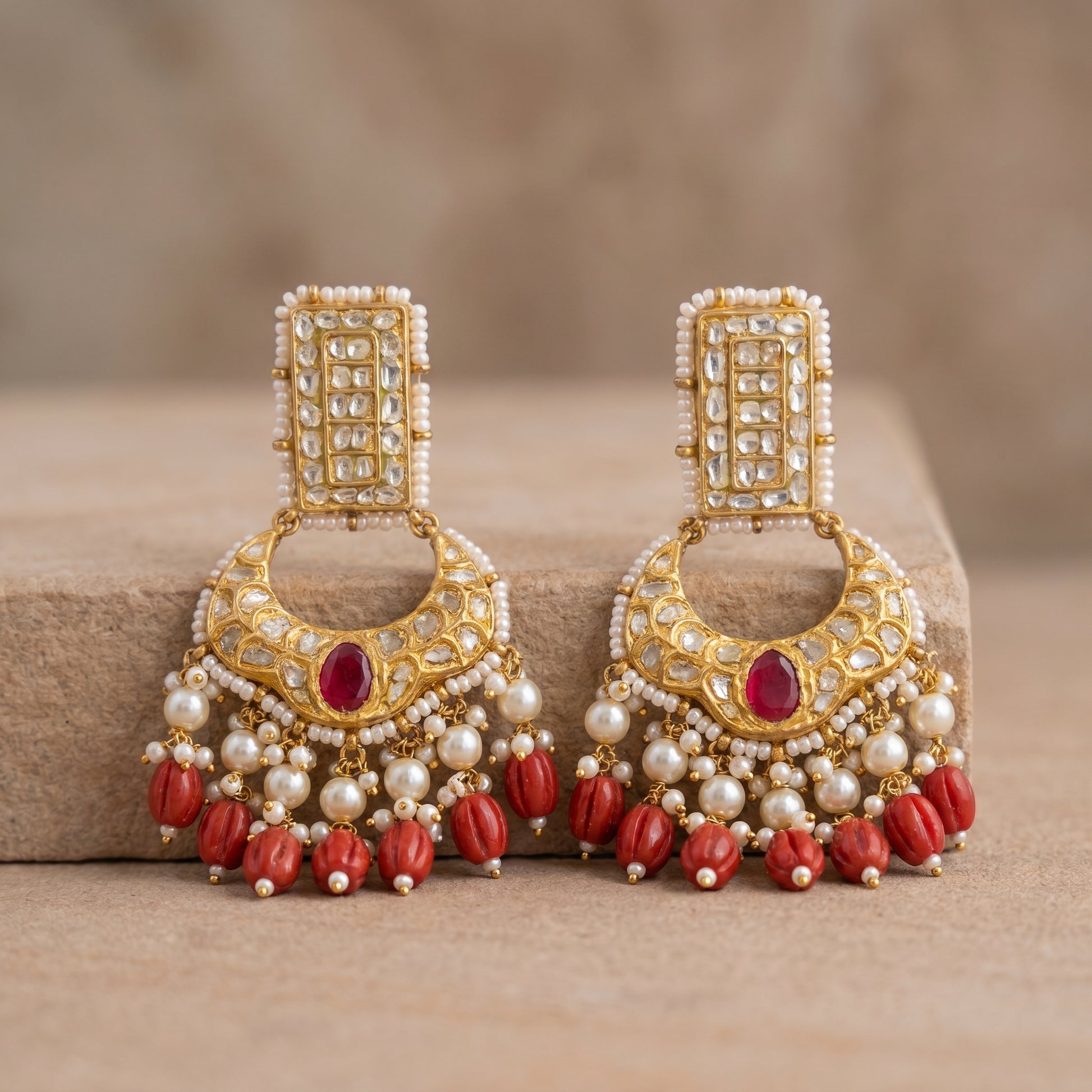 Jharoka Brick shape coral chandballis | Vama Gears