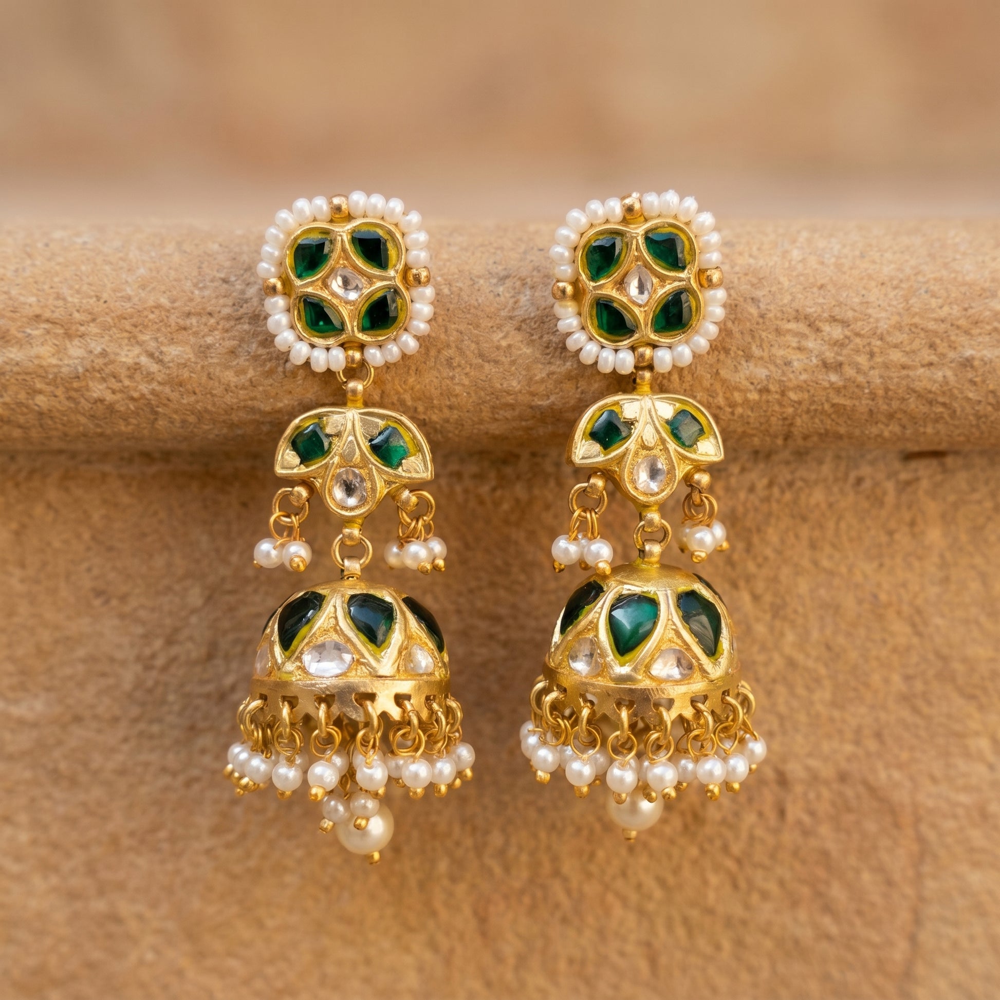 Jharoka Green jhumkis | Vama Gears