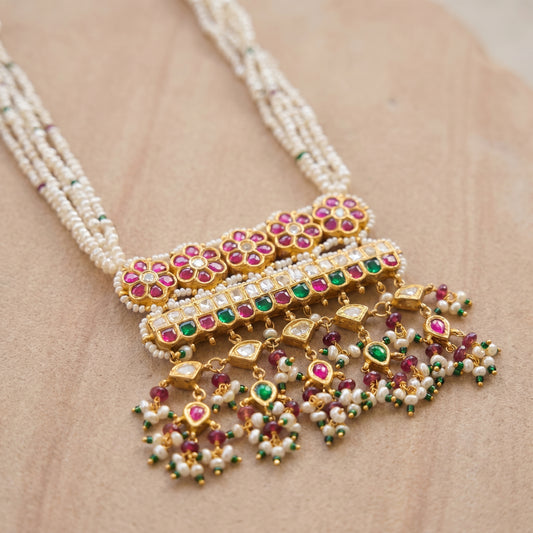 Jharoka Flower drops big pendant set | Vama Gears