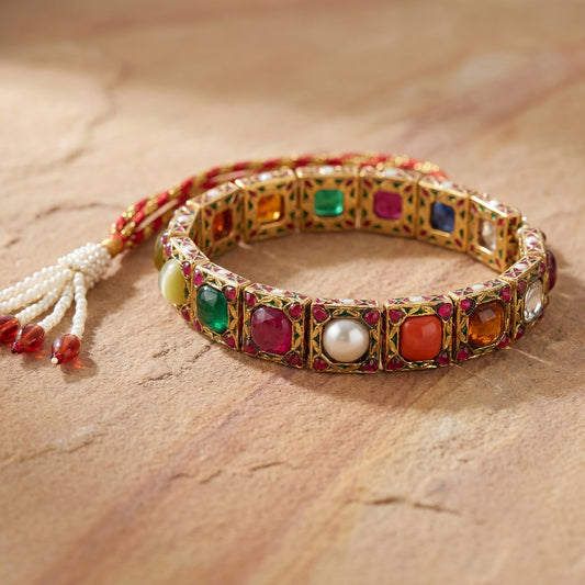 Jharoka Navaratan bracelet cum choker | Vama Gears