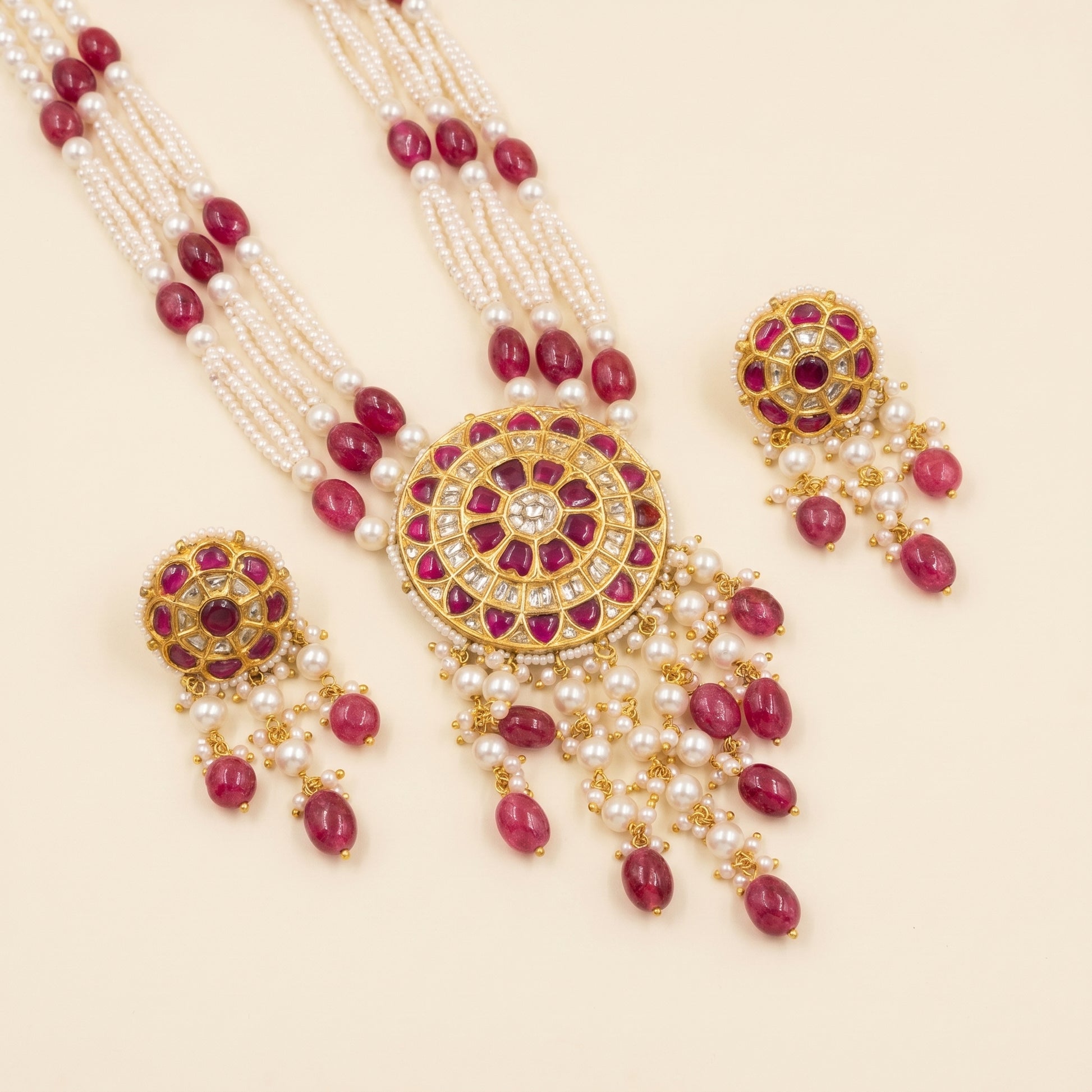 Jharoka Pink bloom necklace set | Vama Gears