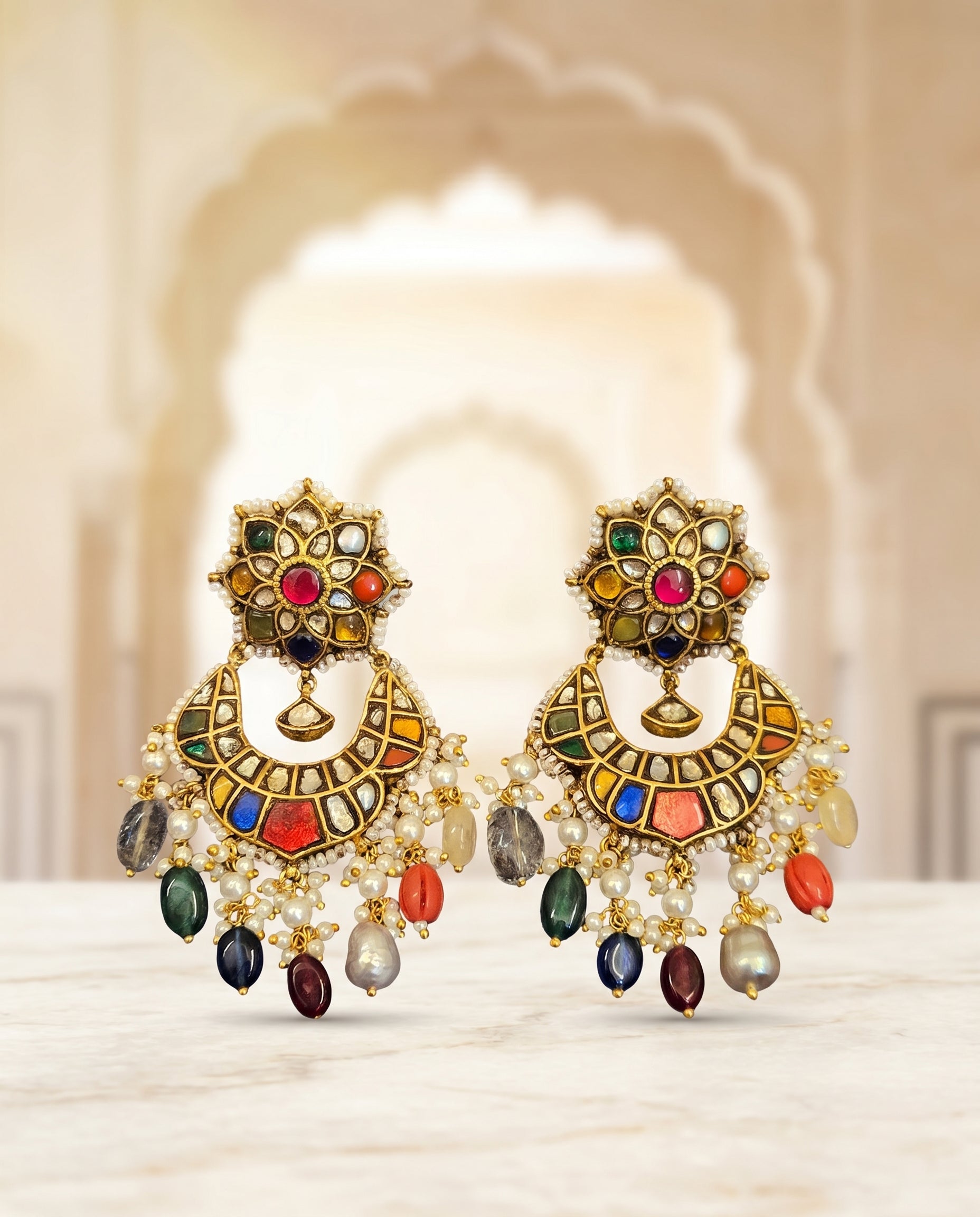 Jharoka Flower navaratan chandballis | Vama Gears