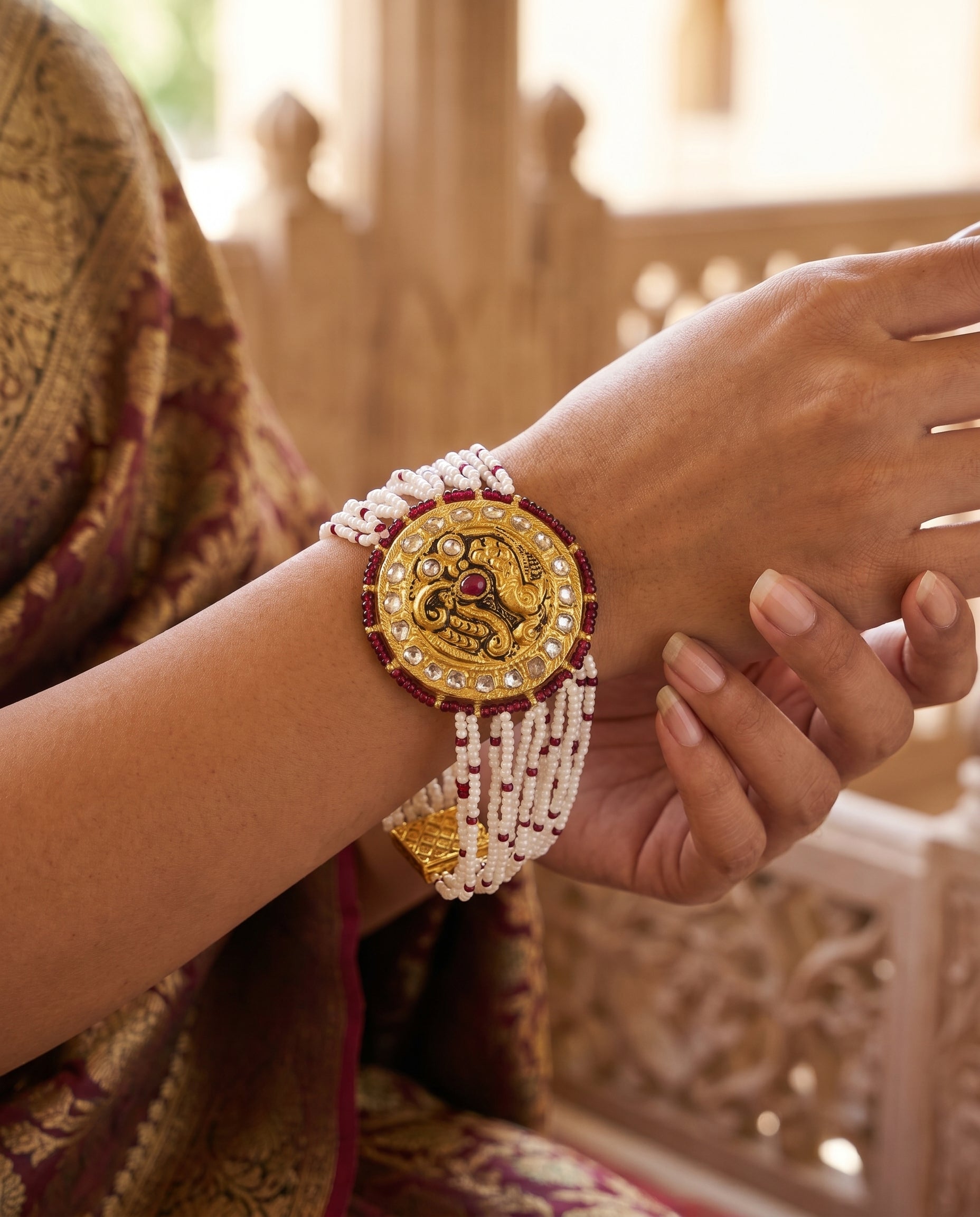 Jharoka Peacock bracelet cum choker | Vama Gears