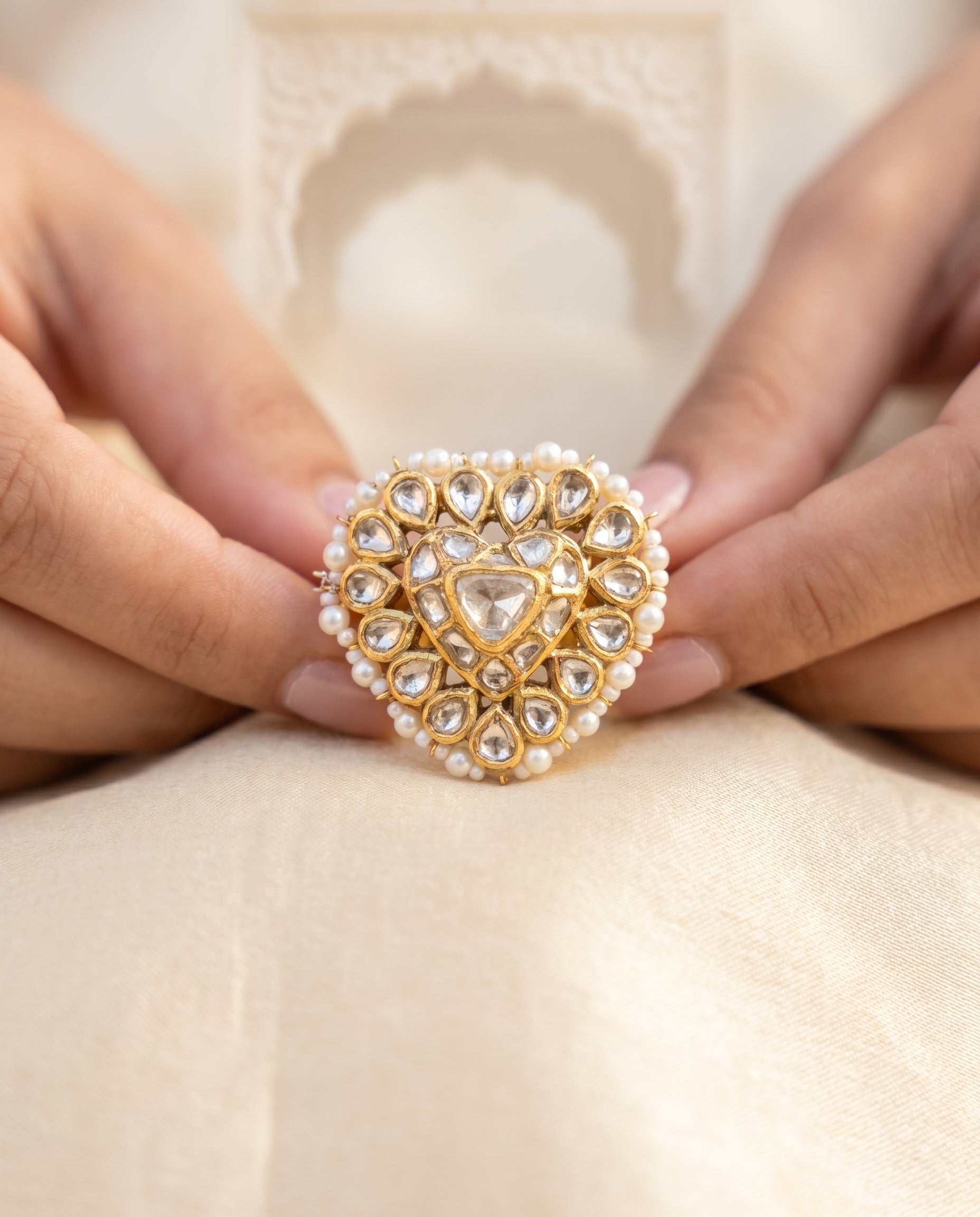 Jharoka Heart uncut polki ring | Vama Gears