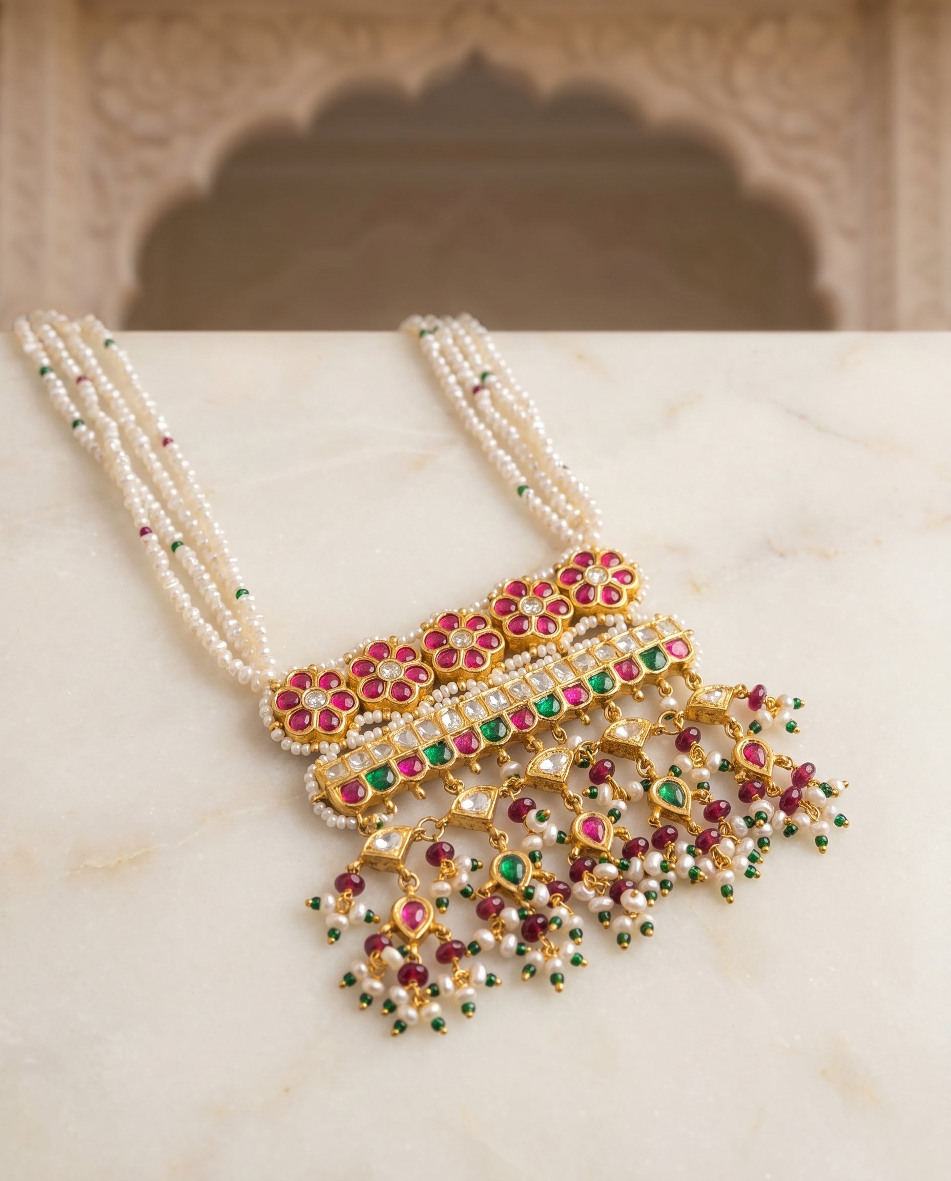Jharoka Flower drops big pendant set | Vama Gears