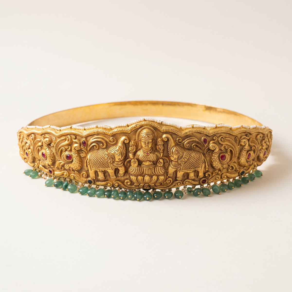 Handcrafted 22kt 916 Hallmarked Gold Temple Belt Kamarband Waist Ornament with Temple Motifs in Thapa Work