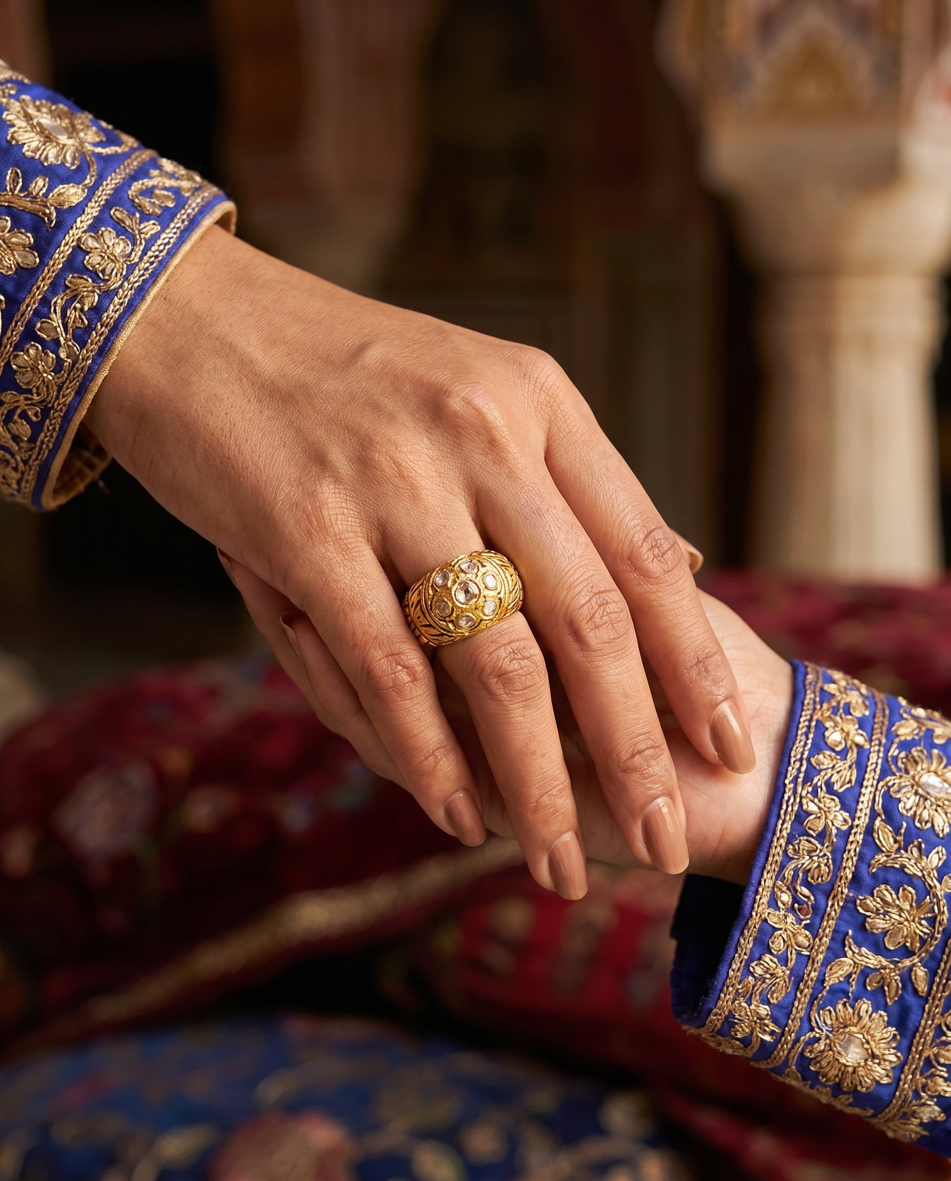 Jharoka Flower polki ring | Vama Gears
