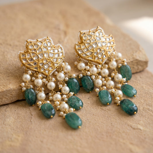 Jharoka Flower dangler earrings green | Vama Gears