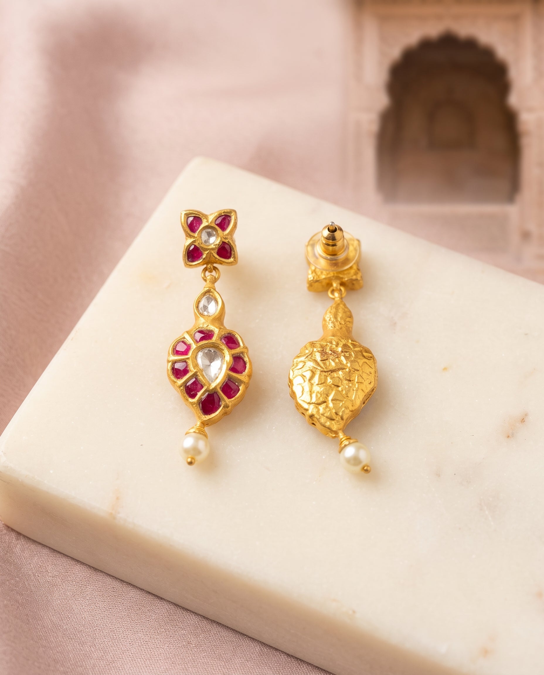 Handcrafted 22kt Gold Mango Earrings with Certified Syndicate Polki in Traditional Mango Keri Motif Thapa Work