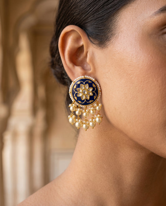 Handcrafted 22kt Gold Meenakari Studs with 2 Carat Certified Syndicate Polki and Meenakari Enamel Work in Thapa Work