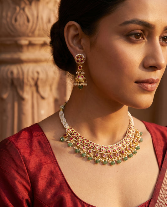 Jharoka Red set necklace | Vama Gears