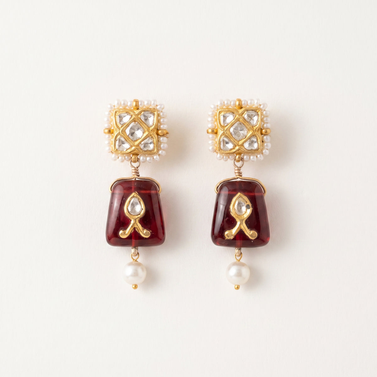 Handcrafted 22kt Gold Chowfully Stone Drop Earrings with Certified Syndicate Polki and Semi Precious Stones in Floral Cluster Thapa Work