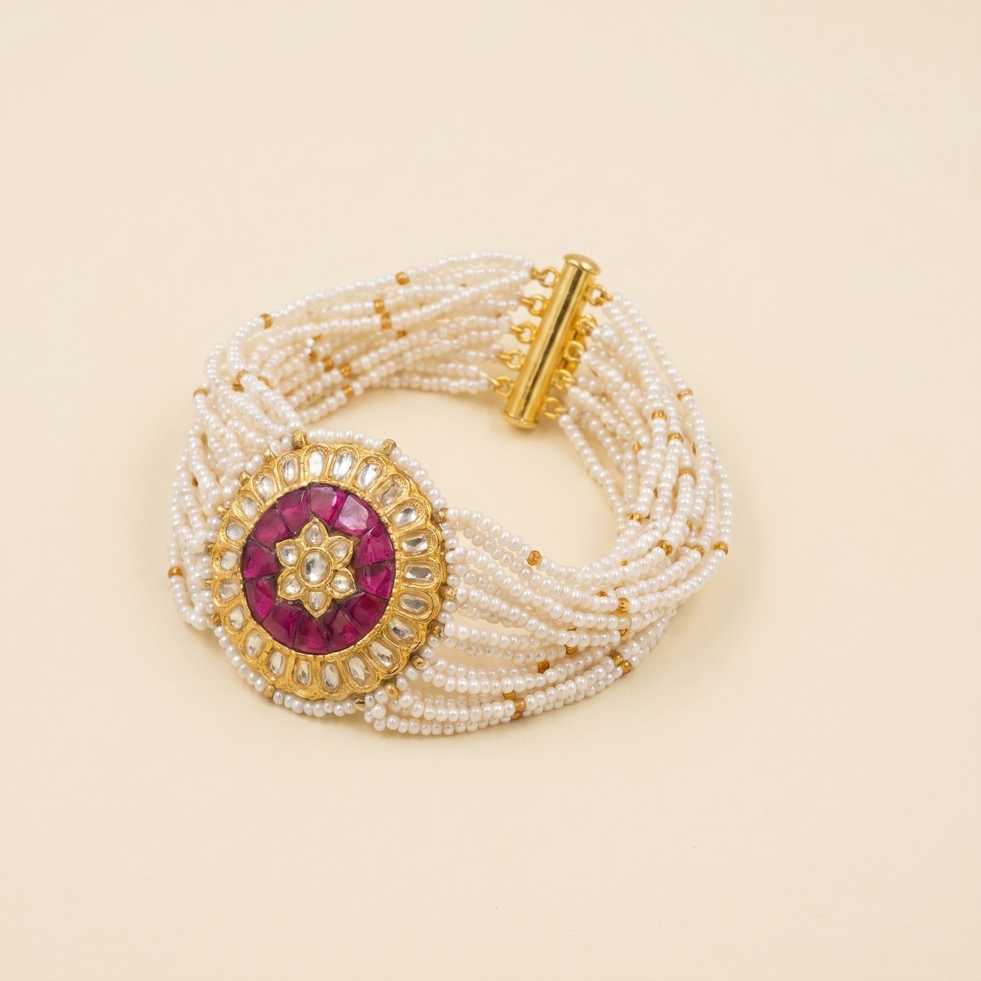 Jharoka Flower stone pink bracelet | Vama Gears