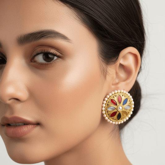 Dual Tone Leaf Textured Jhumkis
