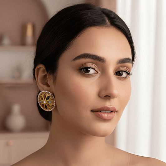 Golden Mirror Work Fish Hook Earrings